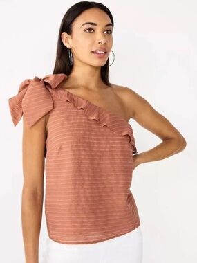 NINE WEST One Shoulder Ruffle Tank Sz XS